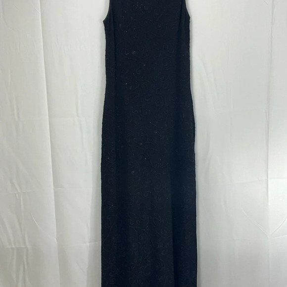 ALEXIA ADMOR Black Stretch Knit HIGH NECK Sleeveless BEADED Maxi Bodycon Dress M - Picture 4 of 11